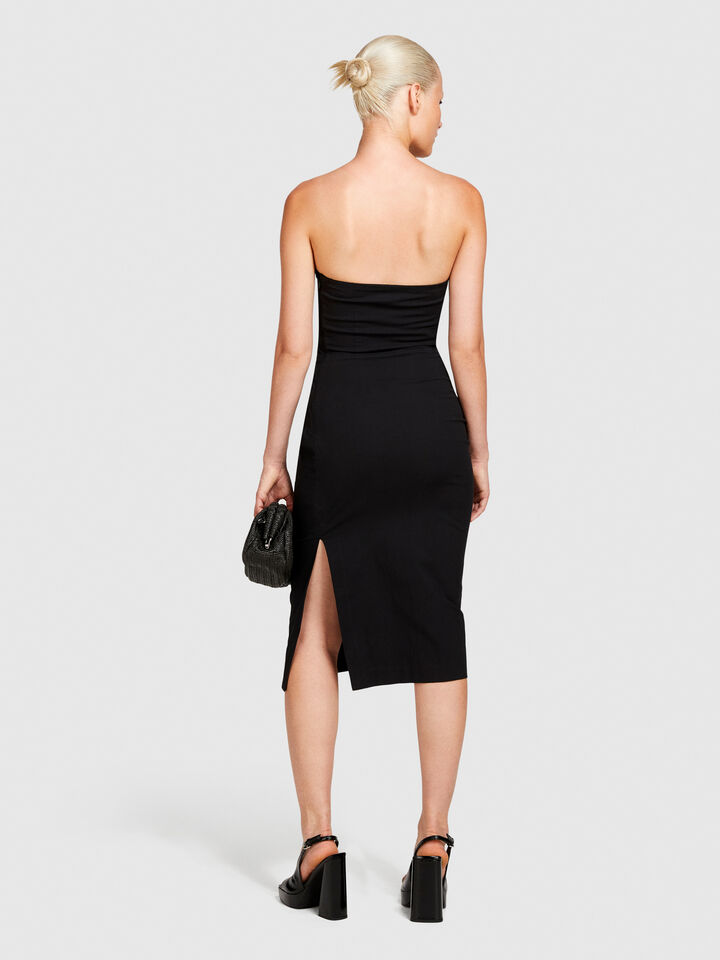 Slim fit dress with rouching - women's midi dresses - Black | Sisley image number 3